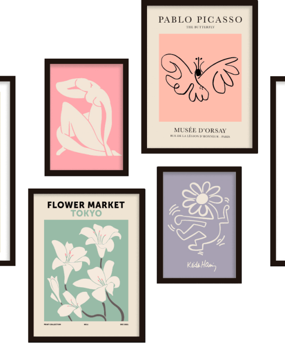 Galería de pared 6 cuadros Bauhaus - Flower Market - Picasso - Matisse - Haring