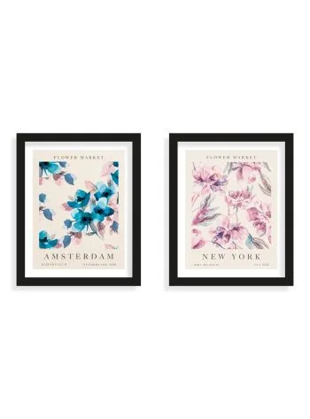 Set de 2 cuadros de 20x25 Flower Market Amsterdam-New York