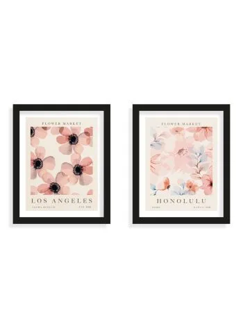 Set de 2 cuadros de 20x25 Flower Market Los Angeles-Honolulu