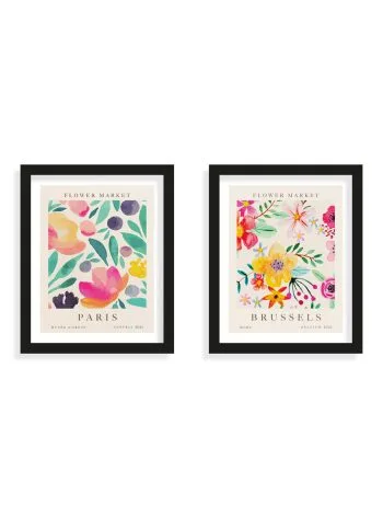 Set de 2 cuadros de 20x25 Flower Market Paris-Brussels