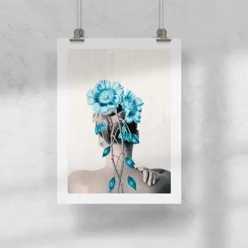 Lámina 30x40 Mujer Flores Azules