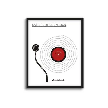 Cuadro Personalizable: Abstracción de Tornamesa con Letra de Canción en Espiral y Código Spotify