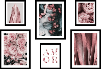 Conjunto de Cuadros Floral en Tonos Burdeos y Rosa