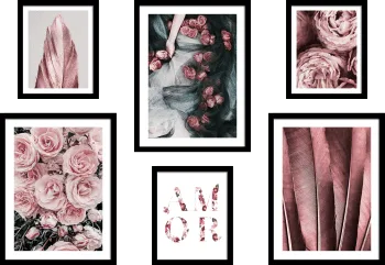 Conjunto de Cuadros Floral en Tonos Burdeos y Rosa