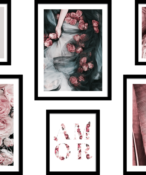 Conjunto de Cuadros Floral en Tonos Burdeos y Rosa