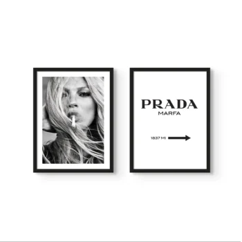 Set de cuadros Kate Moss Prada Marfa en blanco y negro – decoración de moda
