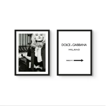 Cuadros decorativos Madonna 1983 con Dolce & Gabbana – estilo editorial en blanco y negro