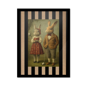 Cuadro conejos golfistas vintage Fauna Aristocrática 30x40 cm