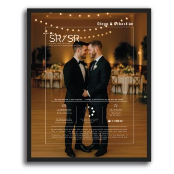 Cuadro personalizado SR / SR con texto integrado sobre fotografía de boda