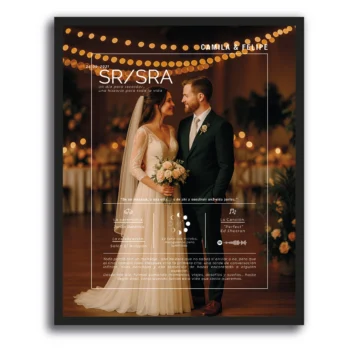Cuadro personalizado SR / SRA con diseño editorial sobre fotografía de boda
