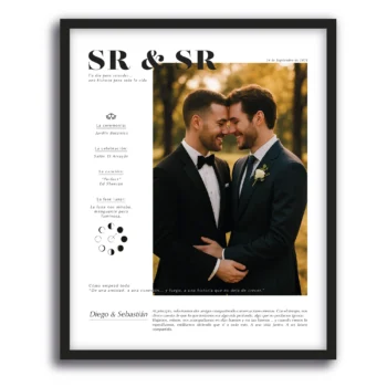 Cuadro personalizado SR & SR con fotografía de pareja y detalles de boda