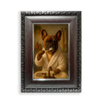 Bulldog Relax cuadro Bulldog baño cepillándose los dientes marco plateado