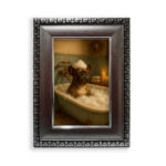Bulldog Relax cuadro Bulldog baño en tina con espuma marco plateado