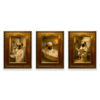 Set completo de cuadros divertidos pug en escenas de baño
