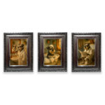 cuadros schnauzer baño set completo con marco plateado