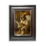 cuadros schnauzer baño leyendo periódico con bata marco plateado