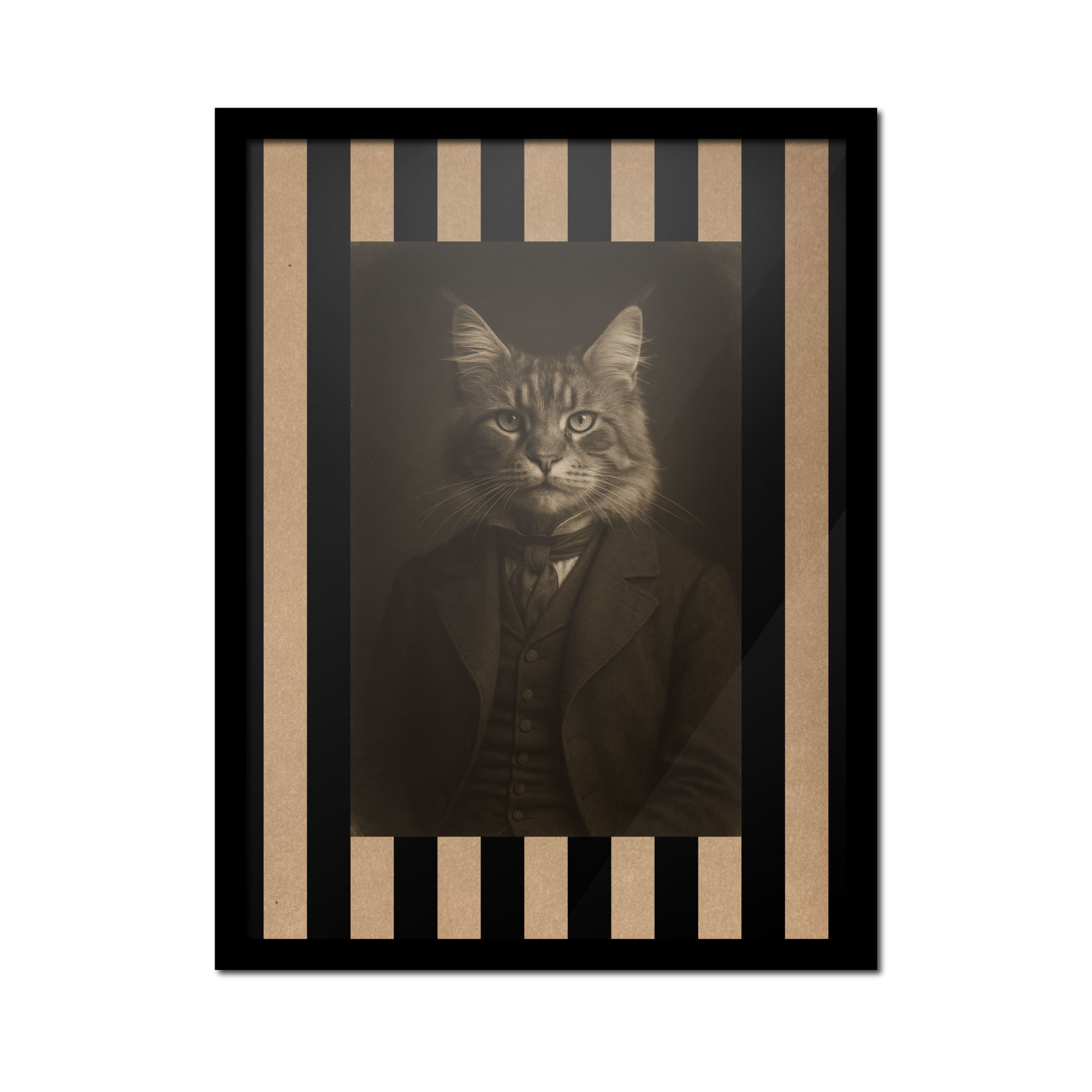 Retrato de gato macho personalizado estilo daguerrotipo victoriano con marco de madera negra