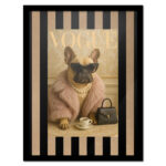 Retrato de perro personalizado estilo Vogue editorial con marco negro y paspartú kraft – Colección Vogue
