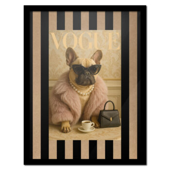 Retrato de perro personalizado estilo Vogue editorial con marco negro y paspartú kraft – Colección Vogue