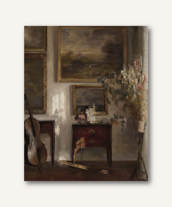 Interior con Violonchelo | Cuadro Enmarcado de Inspiración Vintage Europea