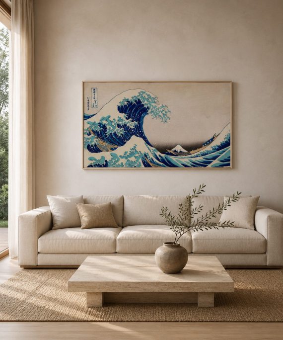La Gran Ola de Kanagawa de Katsushika Hokusai impresa en Canvas XL con caja americana para decoración de interiores.