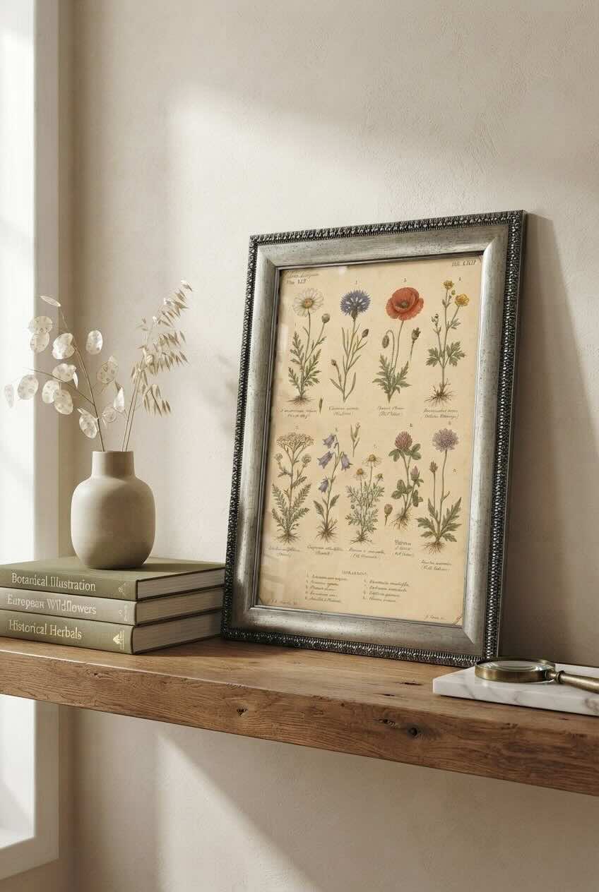 Lámina flores silvestres vintage con marco 25x35 cm de historia natural
