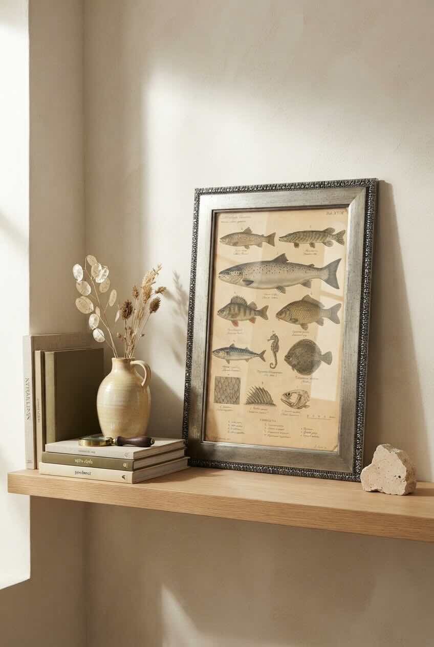 Lámina peces vintage de historia natural con marco 25x35 cm