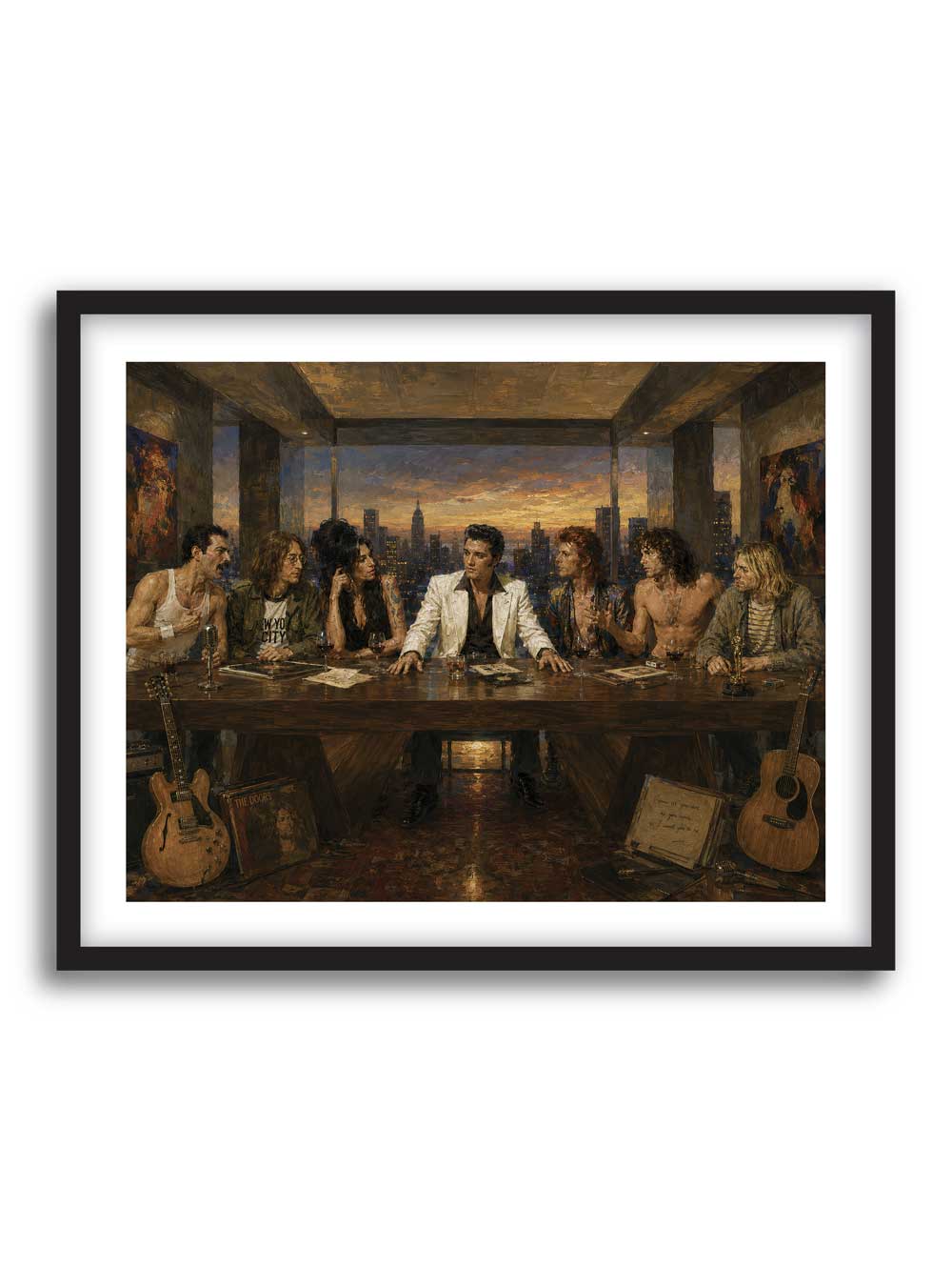 Cuadro La Última Cena del Rock con Elvis, Bowie, Freddie Mercury, Amy Winehouse, Lennon, Jim Morrison y Kurt Cobain